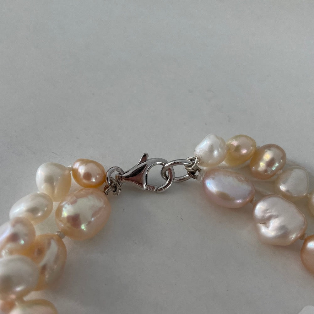 Zilveren sluiting Dubbel Collier met zoetwaterparels